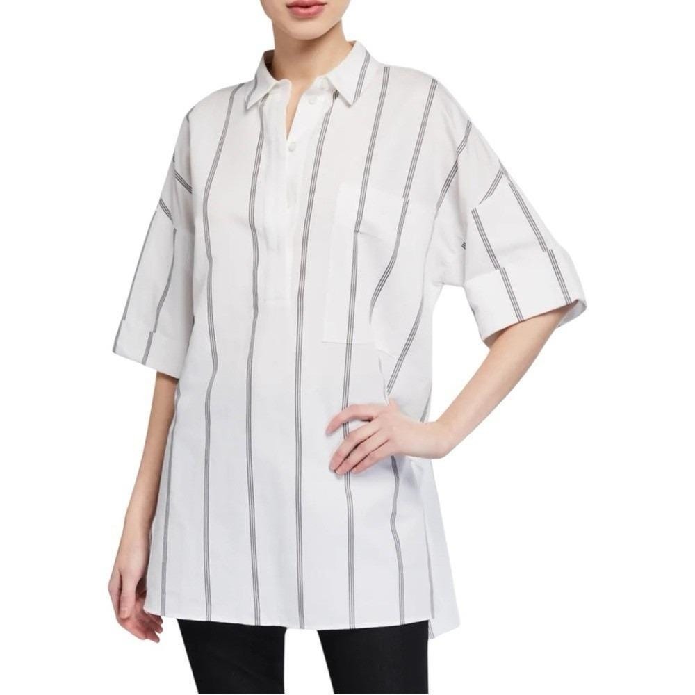 Lafayette 148 New York White Striped Tunic‎ Top Womens Size Large